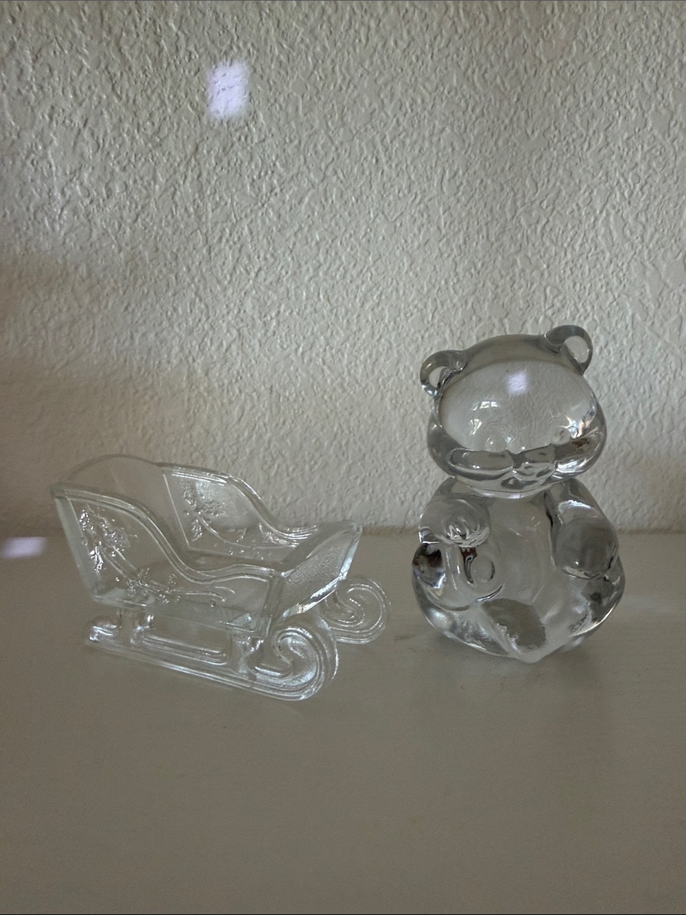 Fenton Clear Glass Teddy Bear Figurine and Sleigh Decorative Set